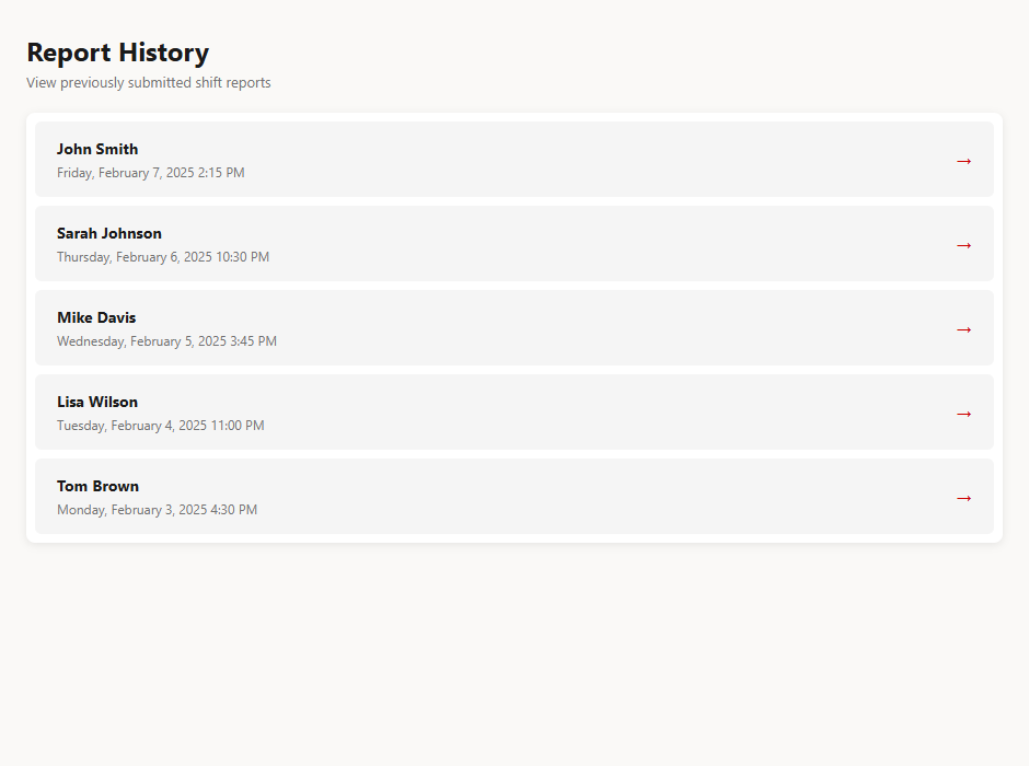 MYJJ.IO Report History — past shift reports listed chronologically